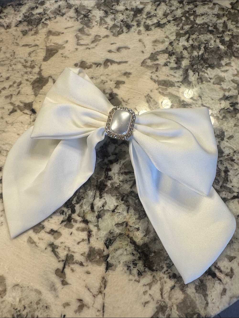 Saks Fifth Avenue Ivory Satin Bow Clip with Pearl & Rhinestone Accent